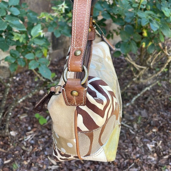 Authentic Tan Brown Animal Cheetah Print Canvas Leather Coach Mini Bag Purse - Picture 4 of 13